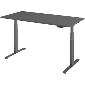 BaseLite elektrisch höhenverstellbarer Schreibtisch grafit rechteckig, T-Fuß-Gestell grau 160,0 x 80,0 cm