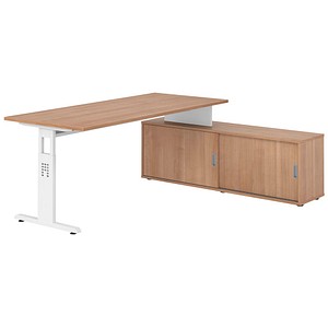 HAMMERBACHER OSE19SB höhenverstellbarer Schreibtisch nussbaum rechteckig, T-Fuß-Gestell weiß 180,0 x 80,0 cm