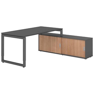 HAMMERBACHER RSE16SB höhenverstellbarer Schreibtisch grafit rechteckig, Kufen-Gestell grau 160,0 x 80,0 cm