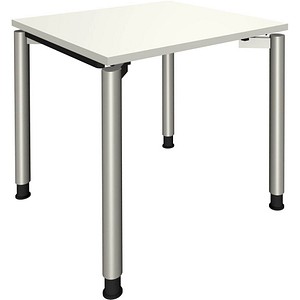 fm Sidney höhenverstellbarer Schreibtisch weiß rechteckig, 4-Fuß-Gestell Rundrohr silber 80,0 x 80,0 cm