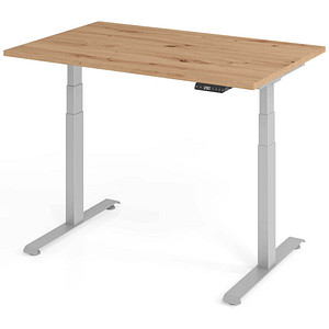 BaseLite elektrisch höhenverstellbarer Schreibtisch asteiche rechteckig, T-Fuß-Gestell silber 120,0 x 80,0 cm