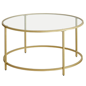 VASAGLE Couchtisch rund Glas gold 84,0 x 84,0 x 45,5 cm, 1 St.