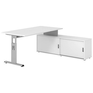 HAMMERBACHER OSE16SB höhenverstellbarer Schreibtisch weiß rechteckig, T-Fuß-Gestell silber 160,0 x 80,0 cm