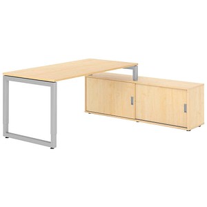 HAMMERBACHER RSE16SB höhenverstellbarer Schreibtisch ahorn rechteckig, Kufen-Gestell silber 160,0 x 80,0 cm