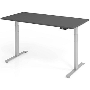 BaseLite elektrisch höhenverstellbarer Schreibtisch grafit rechteckig, T-Fuß-Gestell silber 160,0 x 80,0 cm