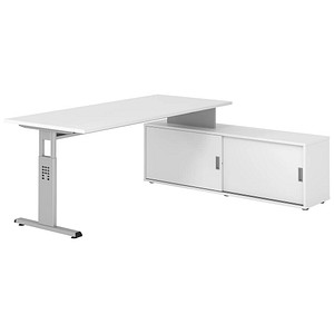 HAMMERBACHER OSE19SB höhenverstellbarer Schreibtisch weiß rechteckig, T-Fuß-Gestell silber 180,0 x 80,0 cm