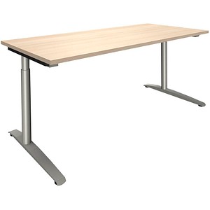 fm Sidney höhenverstellbarer Schreibtisch akazie rechteckig, C-Fuß-Gestell Rundrohr silber 180,0 x 80,0 cm