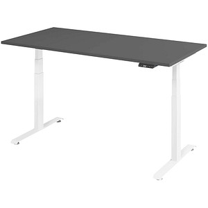 BaseLite elektrisch höhenverstellbarer Schreibtisch grafit rechteckig, T-Fuß-Gestell weiß 160,0 x 80,0 cm
