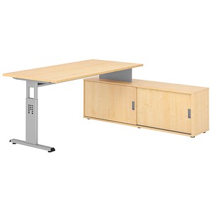 HAMMERBACHER OSE16SB höhenverstellbarer Schreibtisch ahorn rechteckig, T-Fuß-Gestell silber 160,0 x 80,0 cm