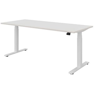 fm fouraction elektrisch höhenverstellbarer Schreibtisch diamantweiß rechteckig, T-Fuß-Gestell weiß 180,0 x 80,0 cm