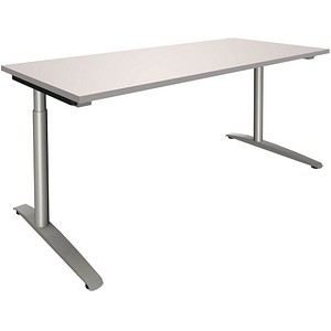 fm Sidney höhenverstellbarer Schreibtisch lichtgrau rechteckig, C-Fuß-Gestell Rundrohr silber 180,0 x 80,0 cm