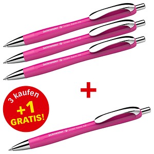 3 + 1 GRATIS: Schneider Kugelschreiber Slider Rave XB pink, Schreibfarbe: blau, 3 St. + GRATIS 1 Slider Rave XB pink