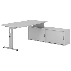 HAMMERBACHER OSE16SB höhenverstellbarer Schreibtisch lichtgrau rechteckig, T-Fuß-Gestell silber 160,0 x 80,0 cm
