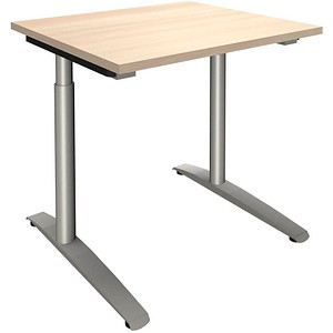 fm Sidney höhenverstellbarer Schreibtisch akazie rechteckig, C-Fuß-Gestell Rundrohr silber 80,0 x 80,0 cm