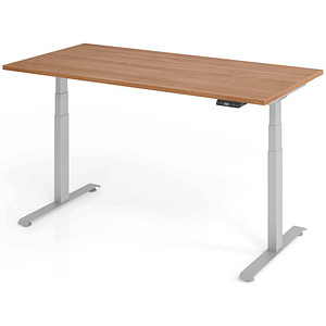 BaseLite elektrisch höhenverstellbarer Schreibtisch nussbaum rechteckig, T-Fuß-Gestell silber 160,0 x 80,0 cm