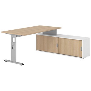HAMMERBACHER OSE16SB höhenverstellbarer Schreibtisch eiche rechteckig, T-Fuß-Gestell silber 160,0 x 80,0 cm