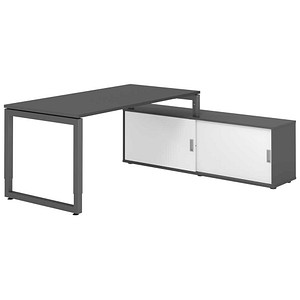 HAMMERBACHER RSE16SB höhenverstellbarer Schreibtisch grafit rechteckig, Kufen-Gestell grau 160,0 x 80,0 cm