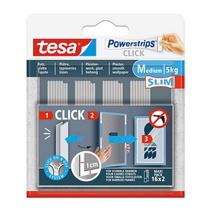 tesa Powerstrips Click MEDIUM Slim Klett-Klebestreifen für max. 5,0 kg, 1,0 x 8,0 cm, 16 St.