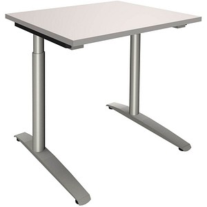 fm Sidney höhenverstellbarer Schreibtisch lichtgrau rechteckig, C-Fuß-Gestell Rundrohr silber 100,0 x 80,0 cm