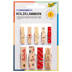 folia Holzklammern mehrfarbig Jolly X-Mas, 9 St.