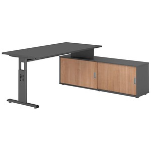 HAMMERBACHER OSE16SB höhenverstellbarer Schreibtisch grafit rechteckig, T-Fuß-Gestell grau 160,0 x 80,0 cm