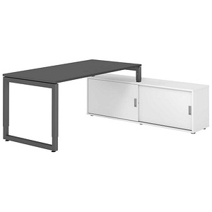 HAMMERBACHER RSE16SB höhenverstellbarer Schreibtisch grafit rechteckig, Kufen-Gestell grau 160,0 x 80,0 cm