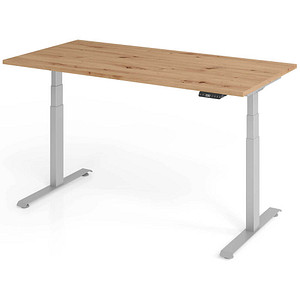 BaseLite elektrisch höhenverstellbarer Schreibtisch asteiche rechteckig, T-Fuß-Gestell silber 160,0 x 80,0 cm