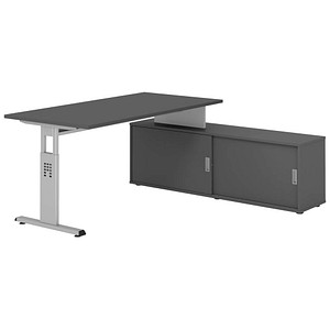HAMMERBACHER OSE16SB höhenverstellbarer Schreibtisch grafit rechteckig, T-Fuß-Gestell silber 160,0 x 80,0 cm