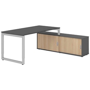 HAMMERBACHER RSE16SB höhenverstellbarer Schreibtisch grafit rechteckig, Kufen-Gestell silber 160,0 x 80,0 cm