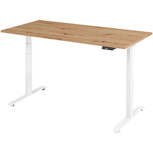 BaseLite elektrisch höhenverstellbarer Schreibtisch asteiche rechteckig, T-Fuß-Gestell weiß 160,0 x 80,0 cm