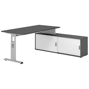 HAMMERBACHER OSE16SB höhenverstellbarer Schreibtisch grafit rechteckig, T-Fuß-Gestell silber 160,0 x 80,0 cm