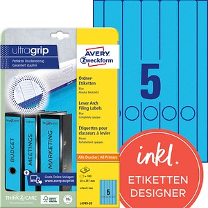 AVERY Zweckform Ordneretiketten L4749-20 blau, 20 Blatt