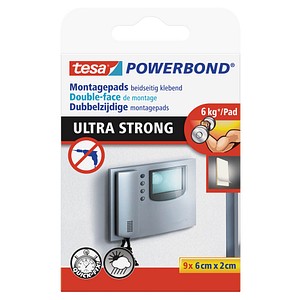 tesa Powerbond ULTRA STRONG doppelseitige Klebepads für max. 6,0 kg 2,0 x 6,0 cm, 9 St.