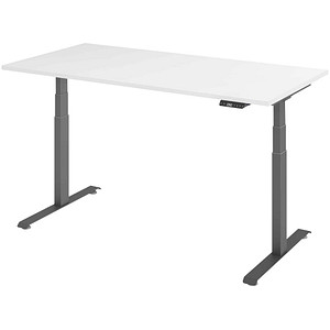 BaseLite elektrisch höhenverstellbarer Schreibtisch weiß rechteckig, T-Fuß-Gestell grau 160,0 x 80,0 cm