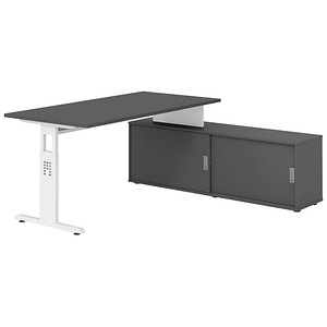 HAMMERBACHER OSE16SB höhenverstellbarer Schreibtisch grafit rechteckig, T-Fuß-Gestell weiß 160,0 x 80,0 cm