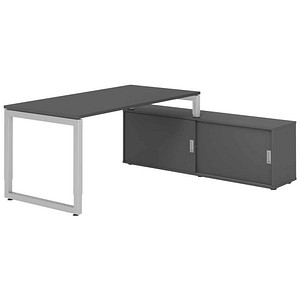 HAMMERBACHER RSE16SB höhenverstellbarer Schreibtisch grafit rechteckig, Kufen-Gestell silber 160,0 x 80,0 cm