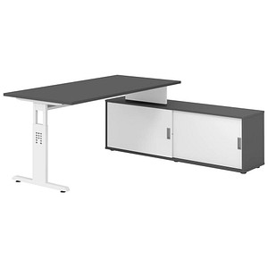 HAMMERBACHER OSE16SB höhenverstellbarer Schreibtisch grafit rechteckig, T-Fuß-Gestell weiß 160,0 x 80,0 cm