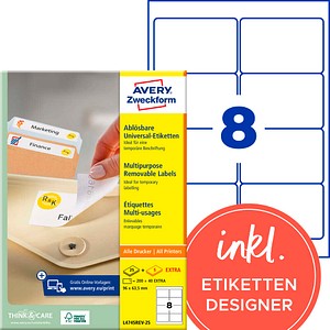 AVERY Zweckform Etiketten L4745REV-25 weiß 96,0 x 63,5 mm, 30 Blatt