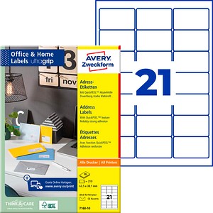 AVERY Zweckform Adressetiketten 7160-10 weiß 63,5 x 38,1 mm, 10 Blatt
