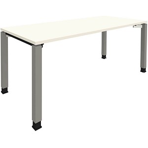 fm Sidney höhenverstellbarer Schreibtisch weiß rechteckig, 4-Fuß-Gestell Quadratrohr silber 180,0 x 80,0 cm