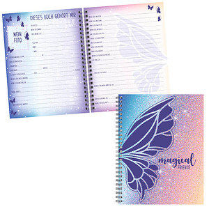 BRUNNEN Freundebuch Magic Butterfly ca. DIN A5 liniert, lila/roa Hardcover 80 Seiten, 1 St.