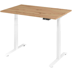 BaseLite elektrisch höhenverstellbarer Schreibtisch asteiche rechteckig, T-Fuß-Gestell weiß 120,0 x 80,0 cm