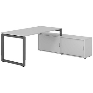HAMMERBACHER RSE16SB höhenverstellbarer Schreibtisch lichtgrau rechteckig, Kufen-Gestell grau 160,0 x 80,0 cm