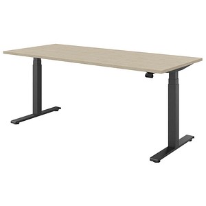 fm fouraction elektrisch höhenverstellbarer Schreibtisch königsahorn rechteckig, T-Fuß-Gestell anthrazit 180,0 x 80,0 cm