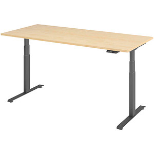 BaseLite elektrisch höhenverstellbarer Schreibtisch ahorn rechteckig, T-Fuß-Gestell grau 180,0 x 80,0 cm