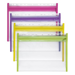 VELOFLEX Reißverschlussbeutel VELOBAG® XS DIN A4 transparent/pink, lila, grün, gelb 0,3 mm, 4 St.
