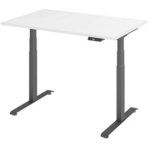 BaseLite elektrisch höhenverstellbarer Schreibtisch weiß rechteckig, T-Fuß-Gestell grau 120,0 x 80,0 cm