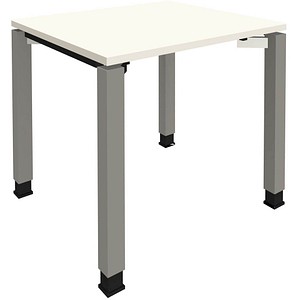 fm Sidney höhenverstellbarer Schreibtisch weiß rechteckig, 4-Fuß-Gestell Quadratrohr silber 80,0 x 80,0 cm