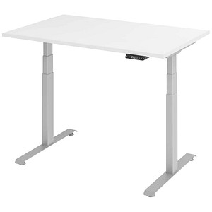 BaseLite elektrisch höhenverstellbarer Schreibtisch weiß rechteckig, T-Fuß-Gestell silber 120,0 x 80,0 cm
