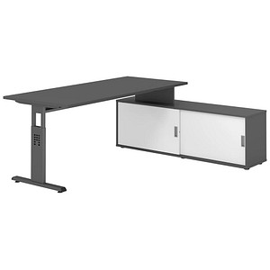 HAMMERBACHER OSE19SB höhenverstellbarer Schreibtisch grafit rechteckig, T-Fuß-Gestell grau 180,0 x 80,0 cm